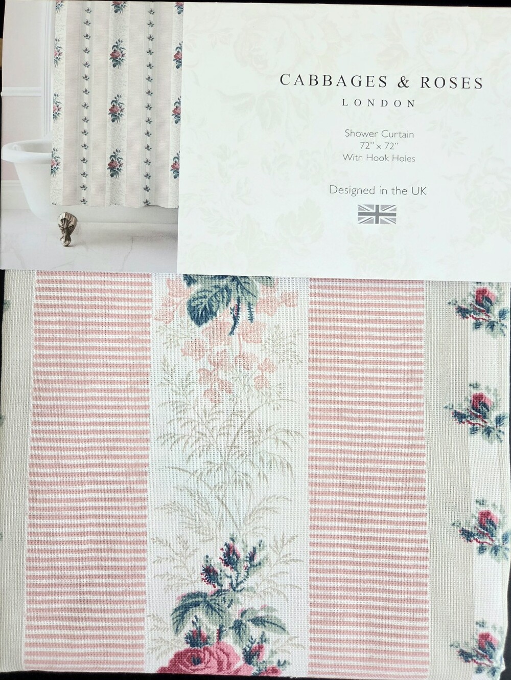 Cabbages & Roses London Fabric shower curtain LOLA STRIPE pink Roses